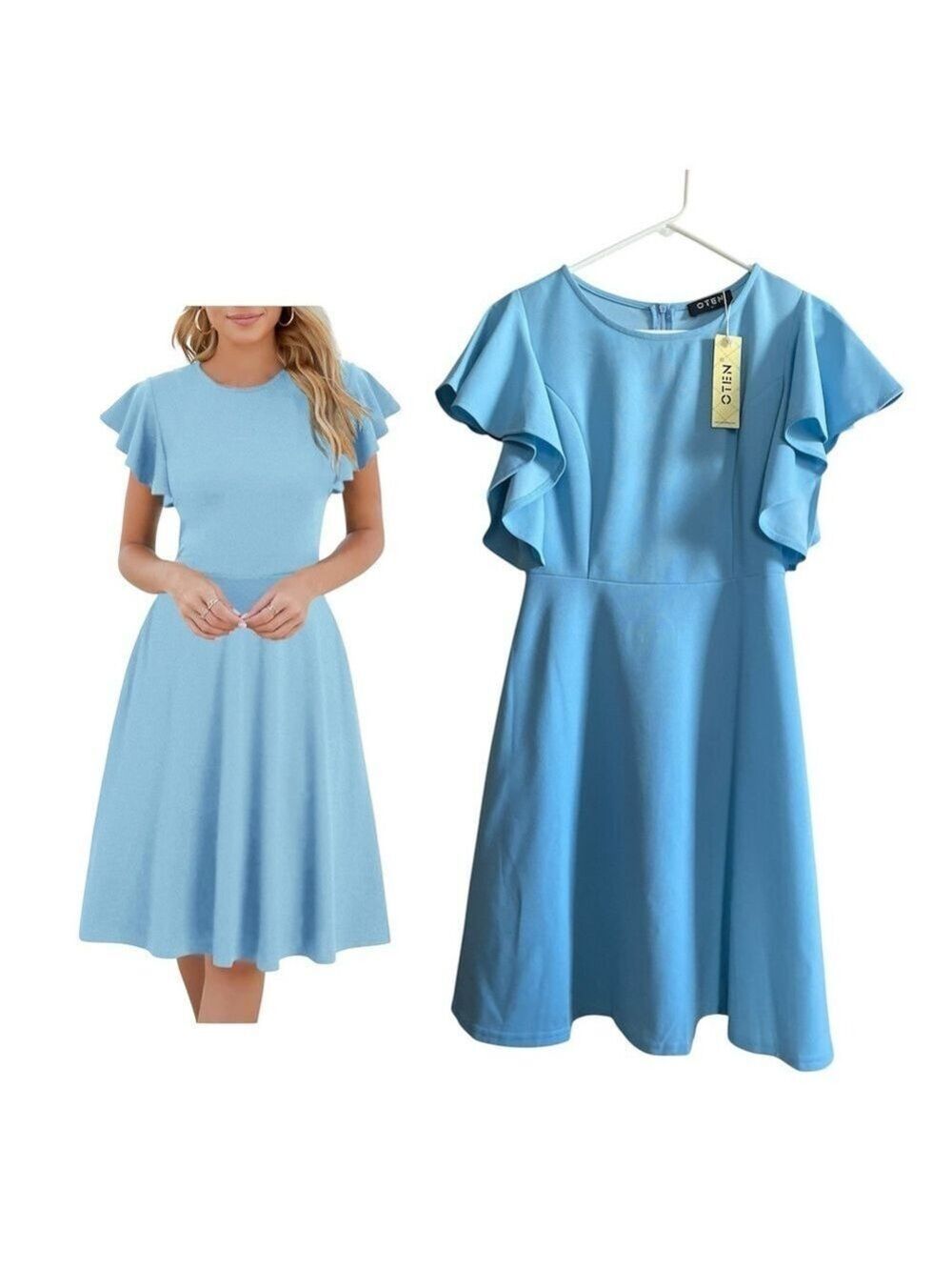 Blue Ruffle Sleeve Mini Dress Medium